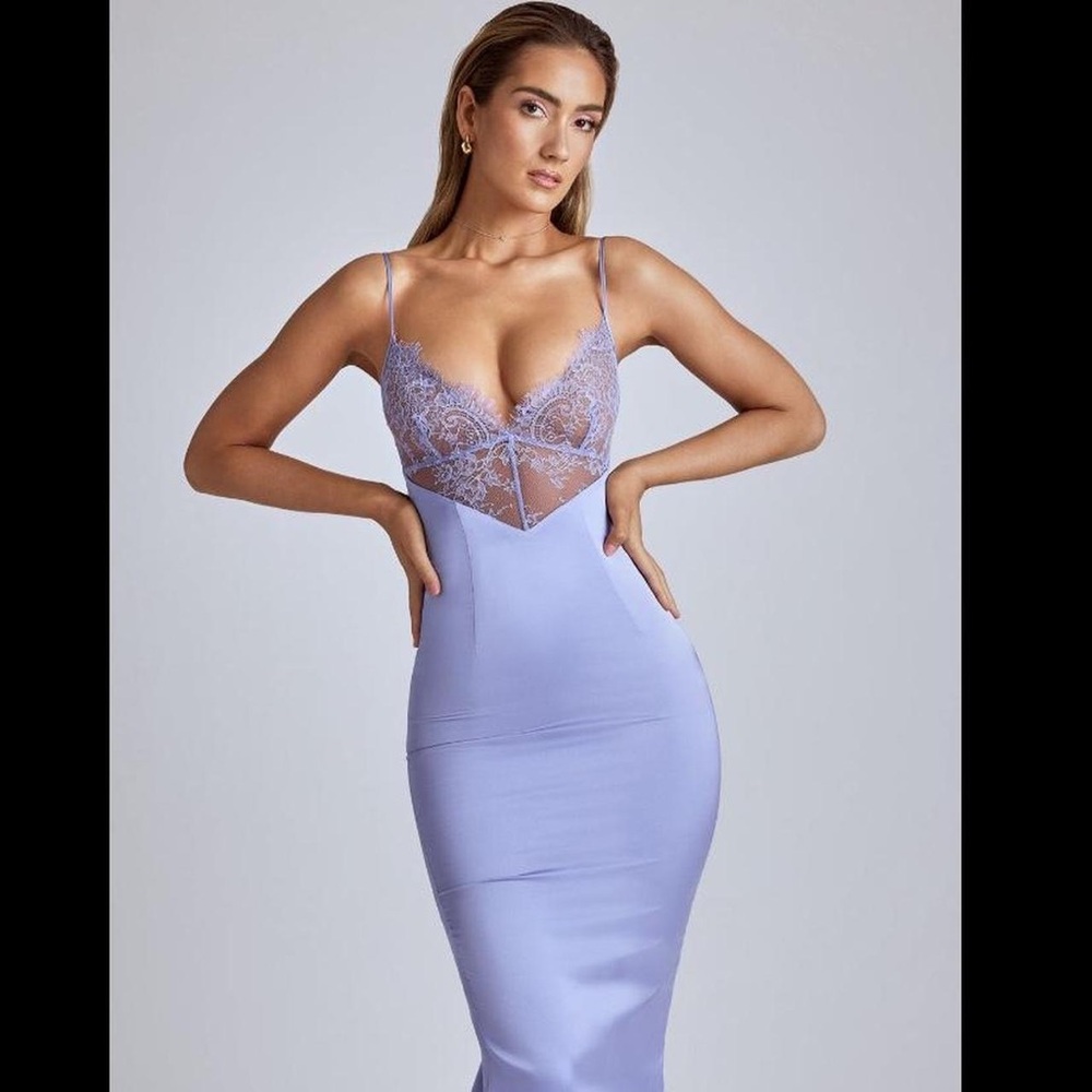 Oh Polly Lilac Lace Midi Dress